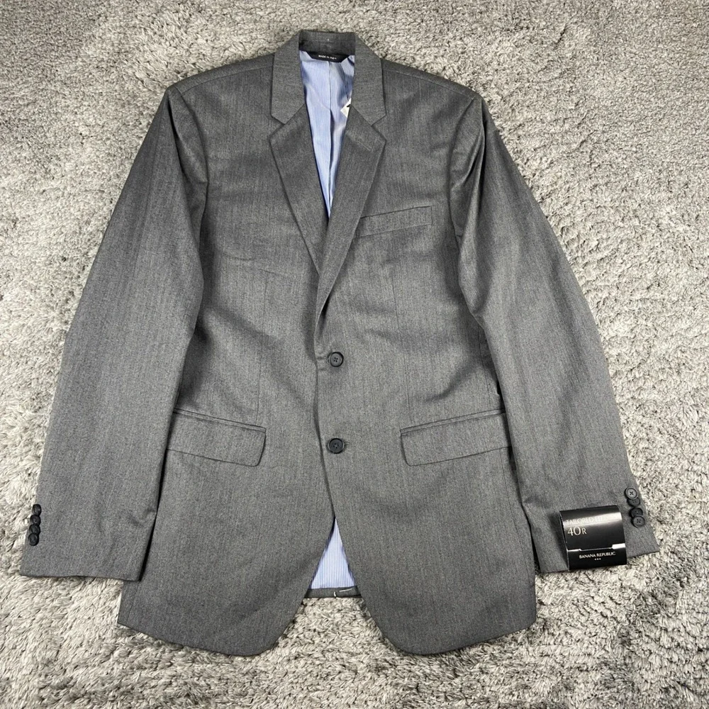 Banana Republic Blazer Mens 40R Grey Tailored Fit Herringbone Suit Jacket New